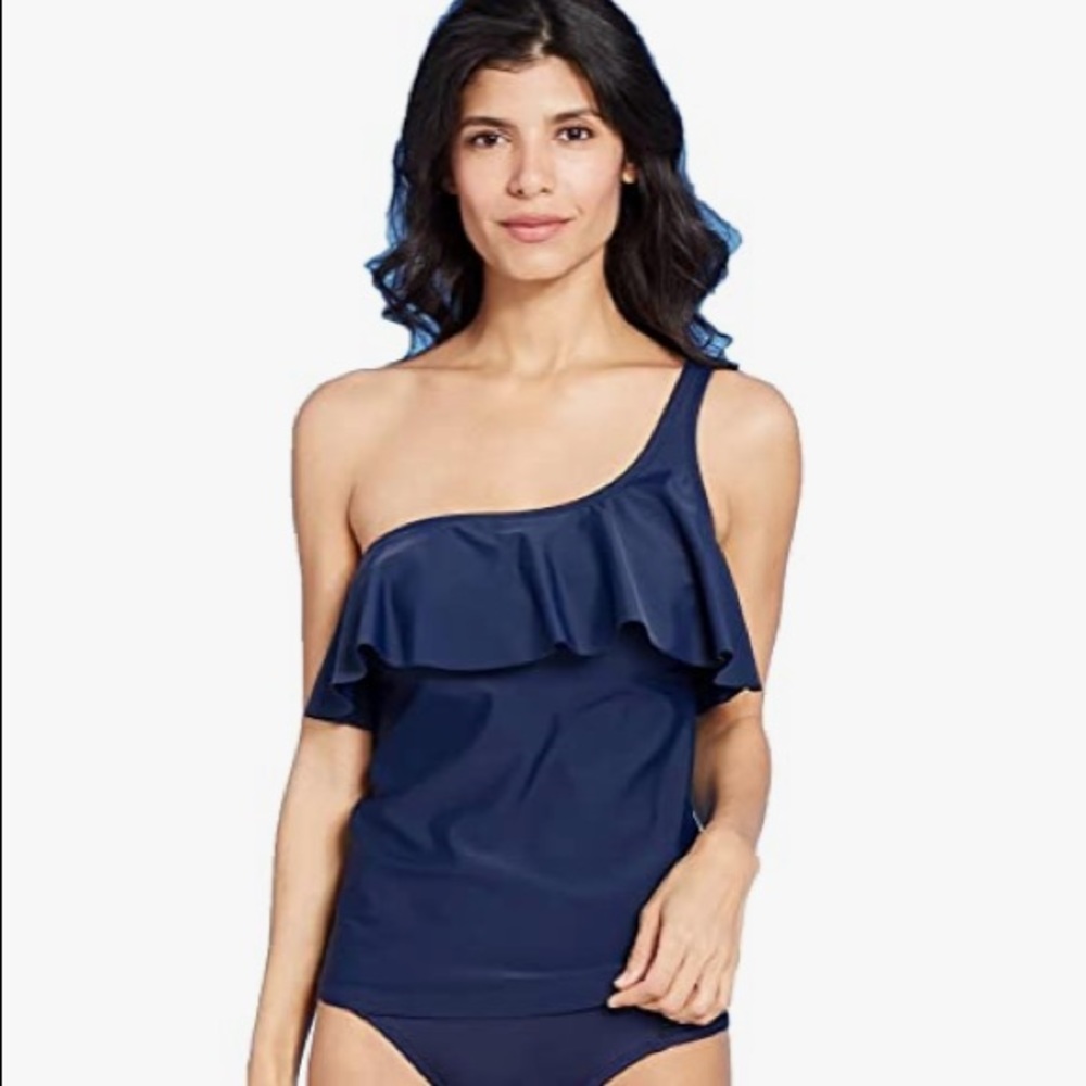 Kona Sol Womens Ruffle One Shoulder Tankini Top Blue Medium (8-10) NEW